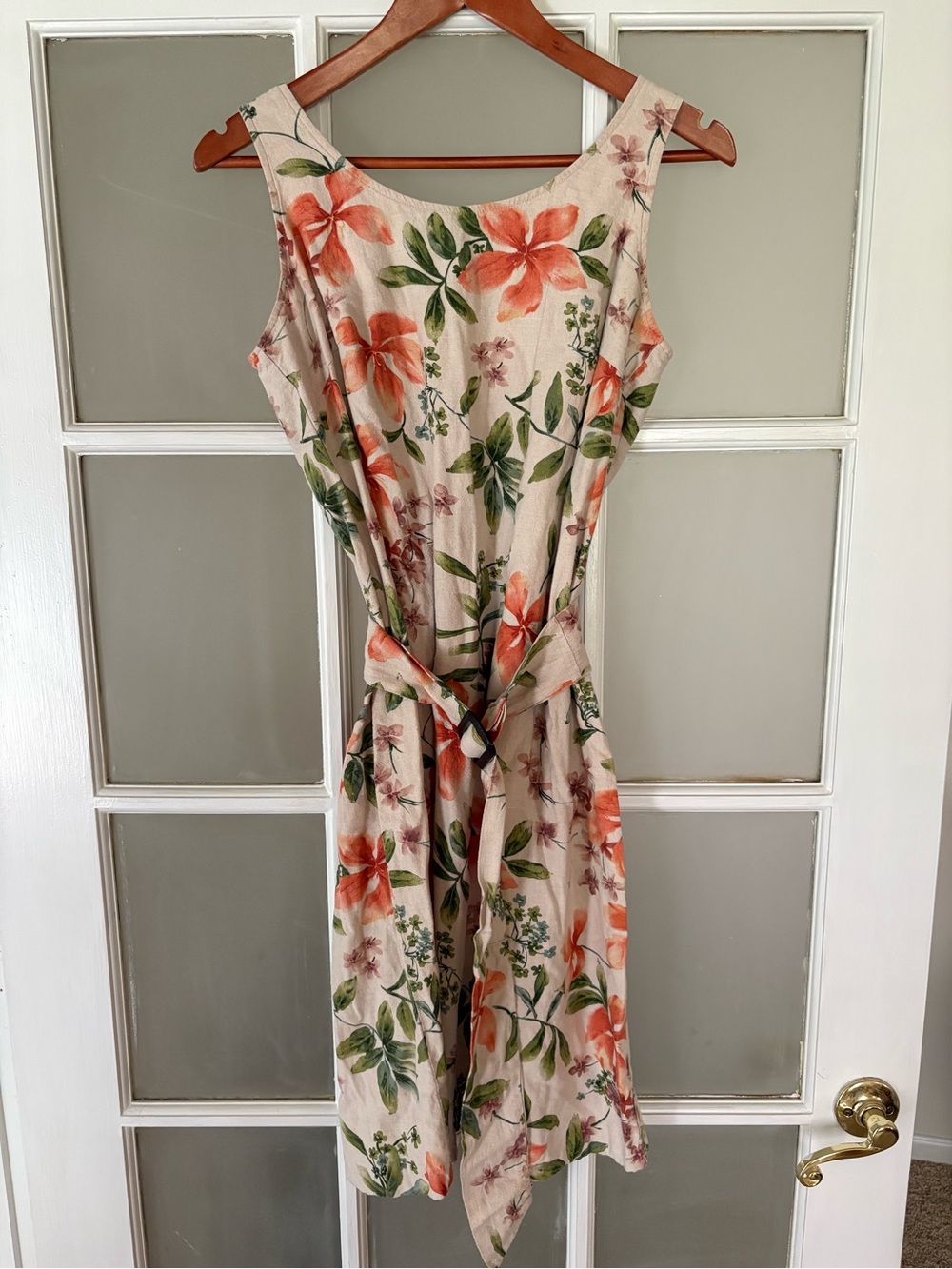 Liz Baker Cream Short Dress with Coral Floral Print